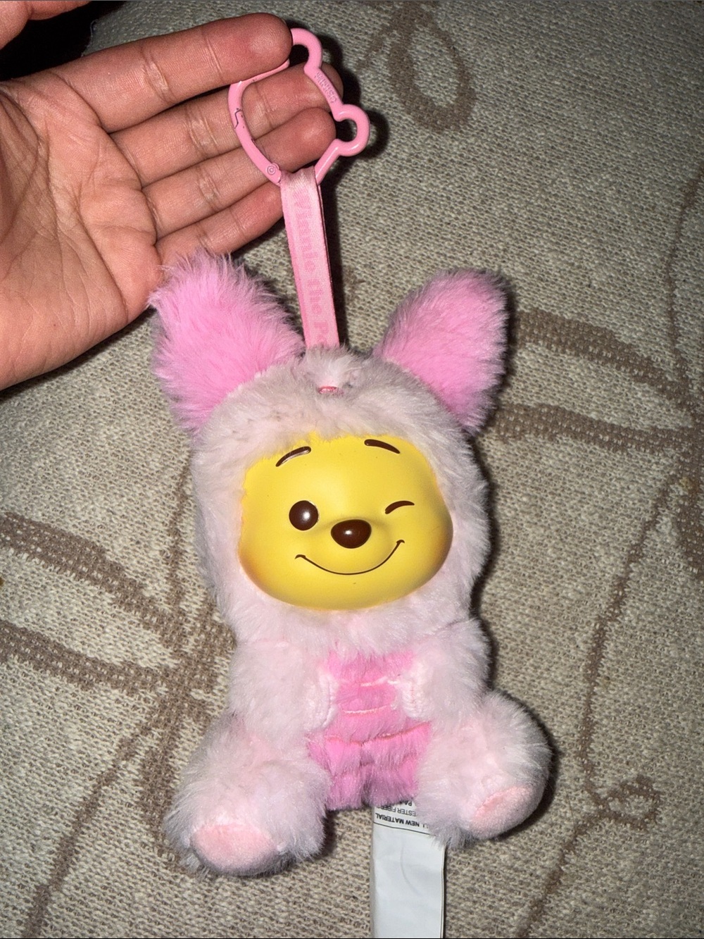 Pink Plush Bunny Character Keychain with Winking Face. Winnie the Pooh.